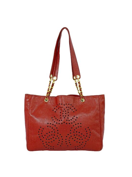 Chanel Handbags - Chanel Perforated Triple CC Logo Shoulder Bag Tote Caviar Leather Red
